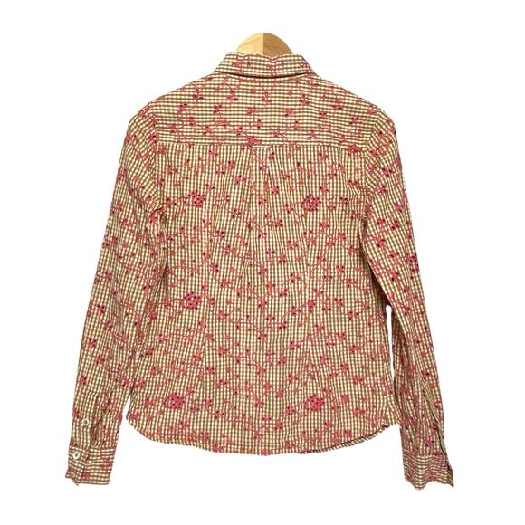 ANTHROPOLOGIE ODILLE Women’s Gingham and Pink Embroidered Blouse - Picture 3 of 3